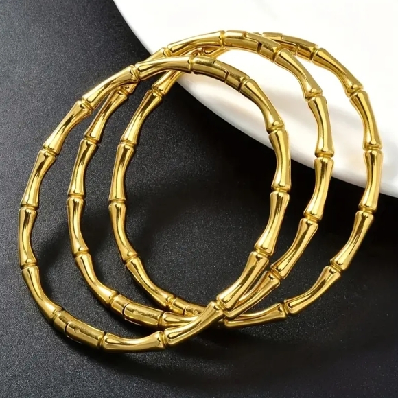 Jewelry - 18 KT Gold Over Titanium Bamboo Bangle Set